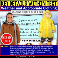 Key Details in Text Appropriate WEATHER and CLOTHING Task Box Filler for Autism